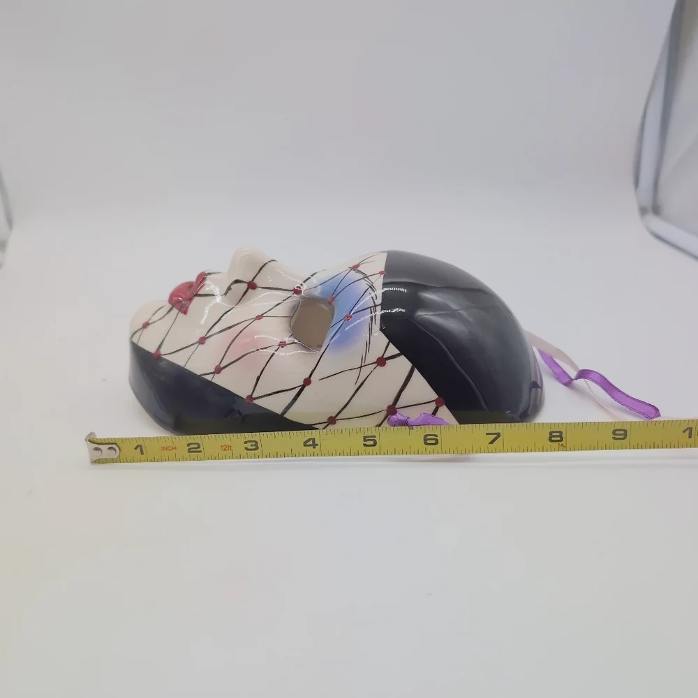 Decorative Ceramic Harlequin Mask with Purple Ribbon